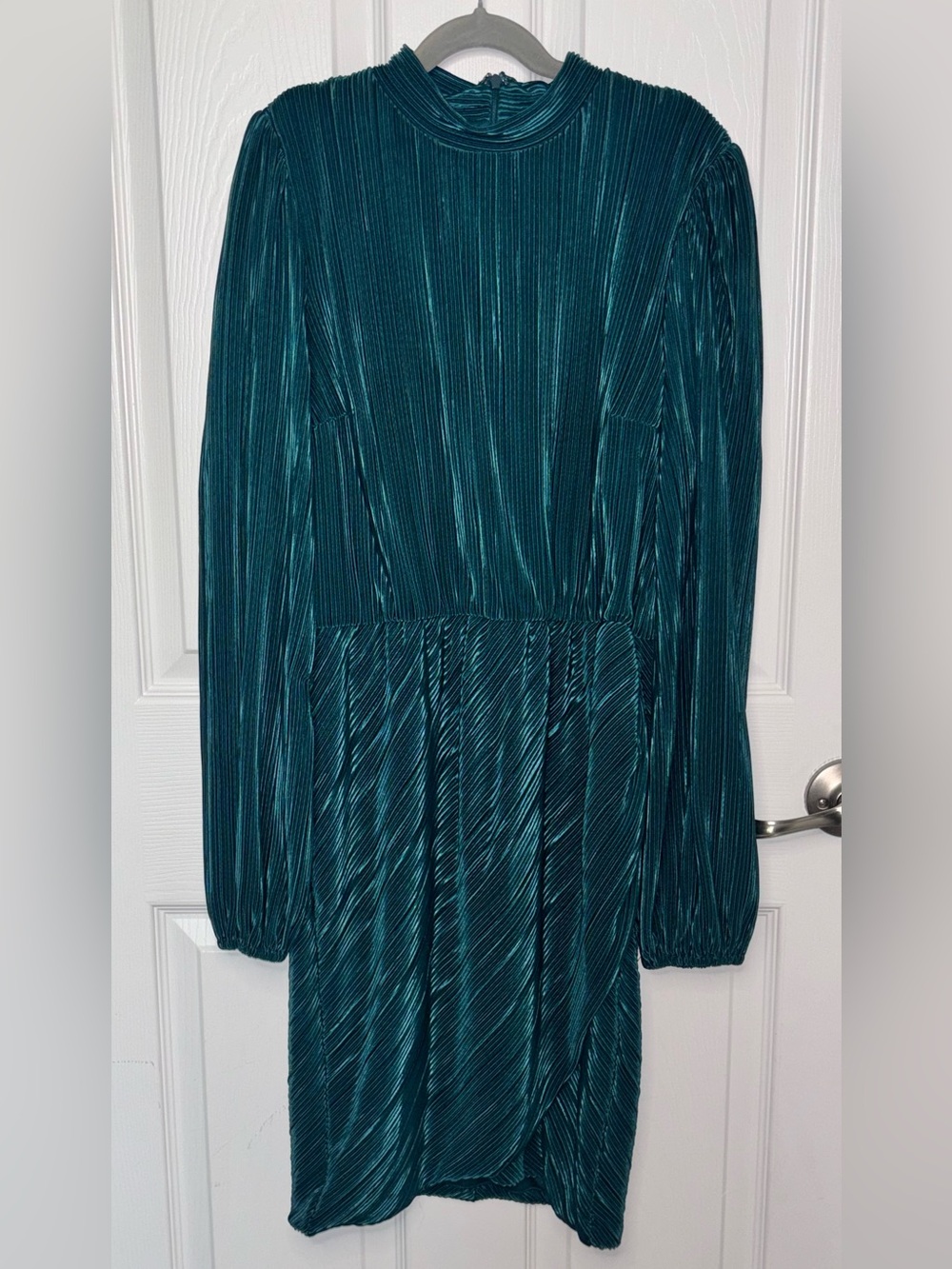NWT Nine West Rich Teal Pleated Long Sleeve Dress